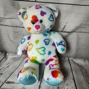 Build-A-Bear White Teddy Bear Plush Rainbow Hearts 16" Valentin's day